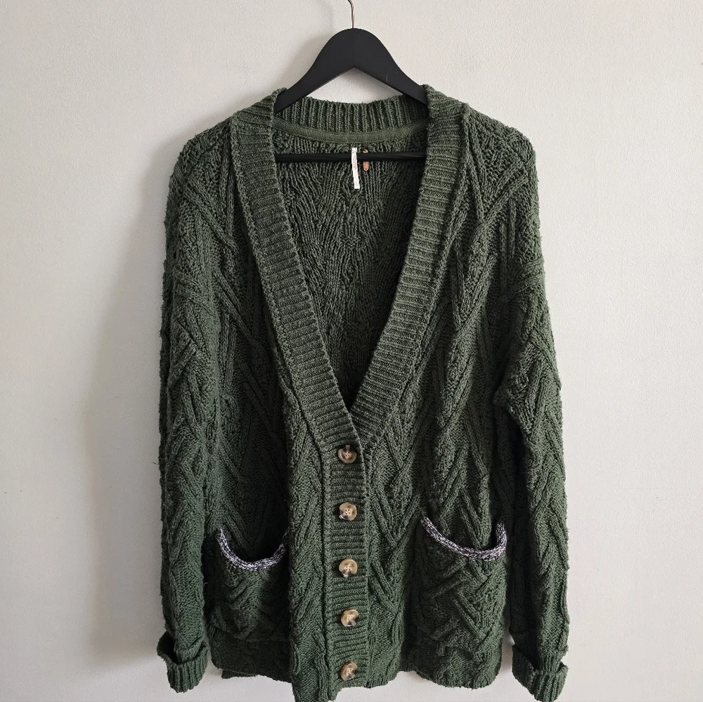 Free People | Montana Cable Knit Cardigan Green M
